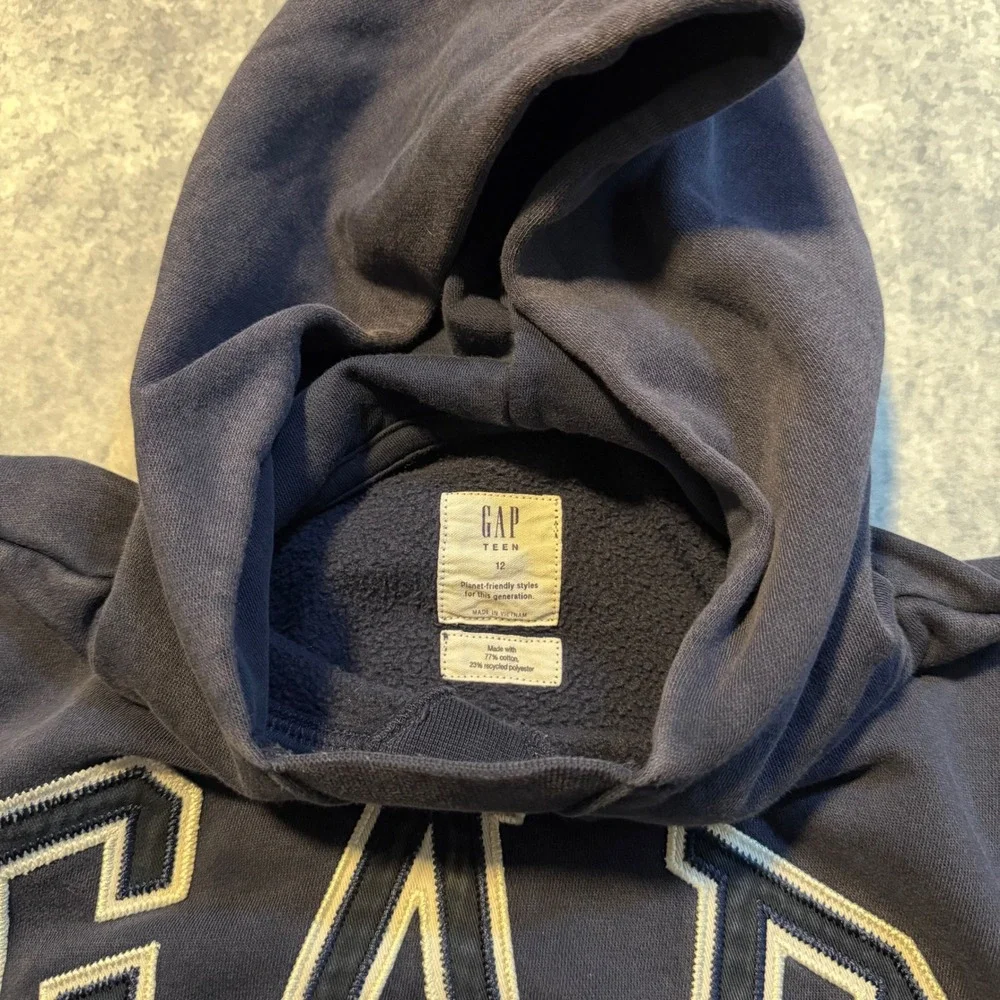 GAP Kids Hoodie Pullover Navy Blue Logo Graphic Size 12‎
